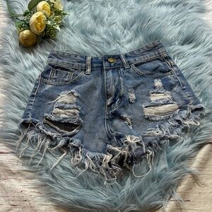 Distressed High Waist Cut Off Jean Shorts sz XS